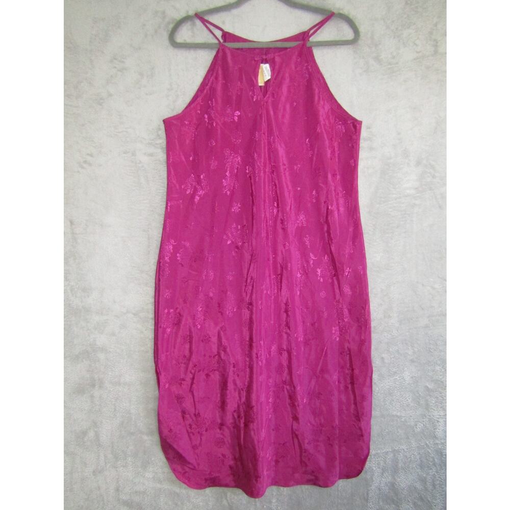 Inner Most Fuchsia Satin Floral Slip‎ Dress XL Spaghetti Strap Asian Inspired